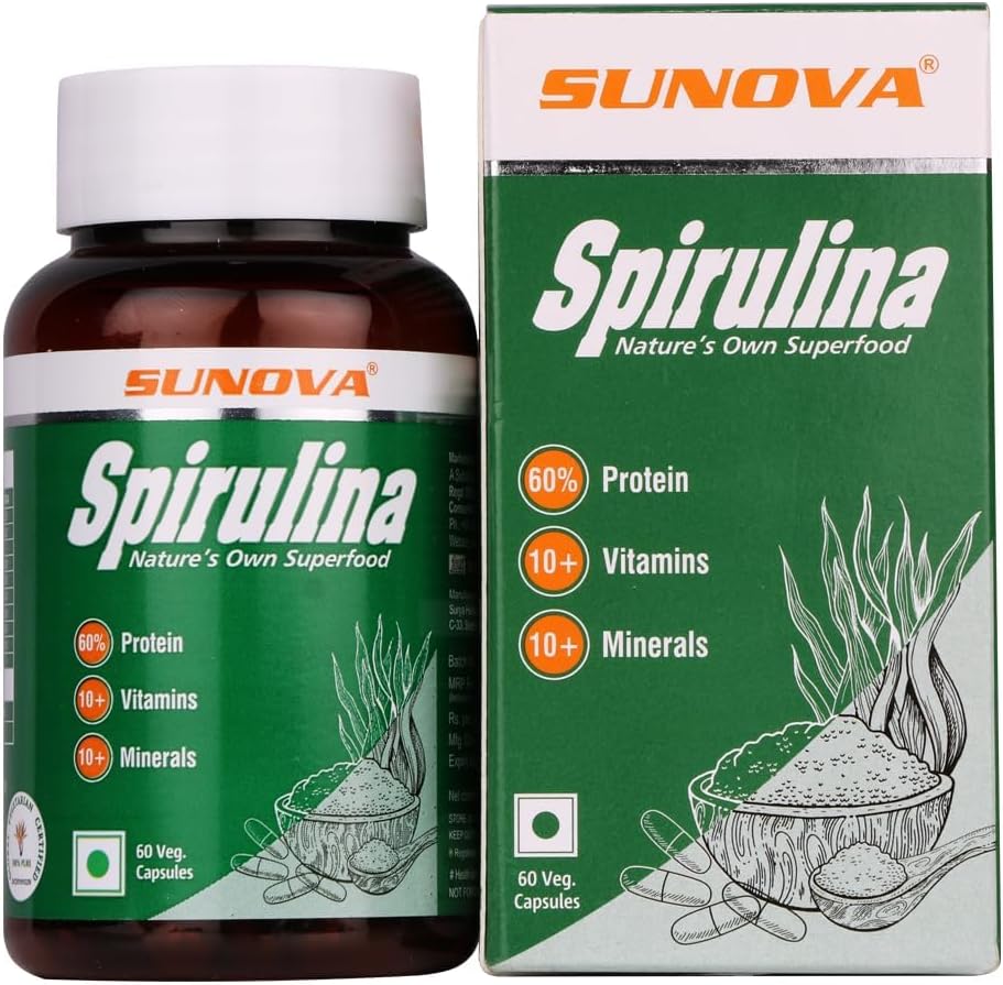 Superfood Spirulina Capsules - Natural Nutritional Supplement for Full Body Support - 120 Capsules in Pack of 2