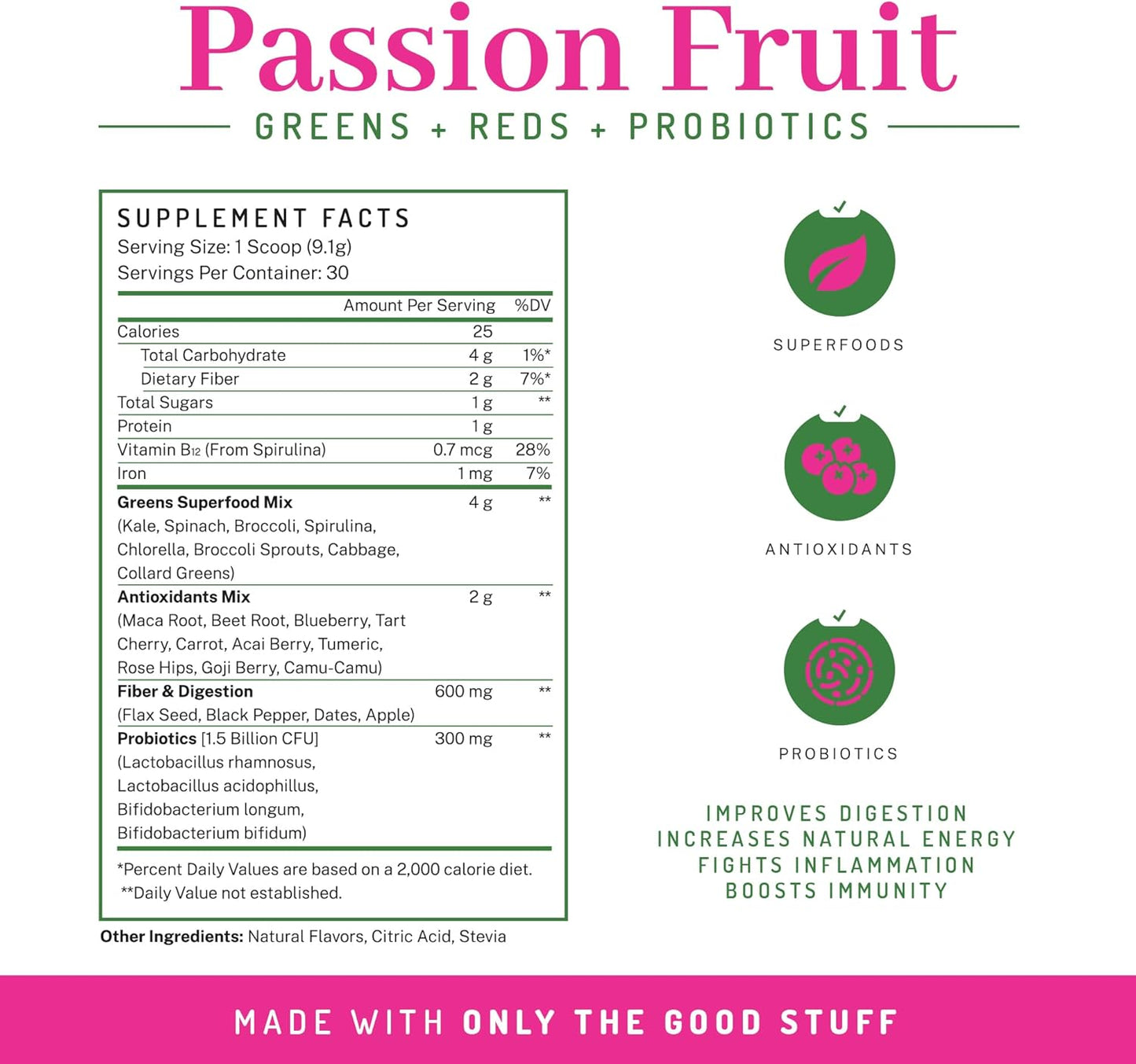 Superfood Supplement for Gut Health & Immunity - PWDRS Greens, Reds, Probiotics, Antioxidants | Boost Energy & Fight Inflammation