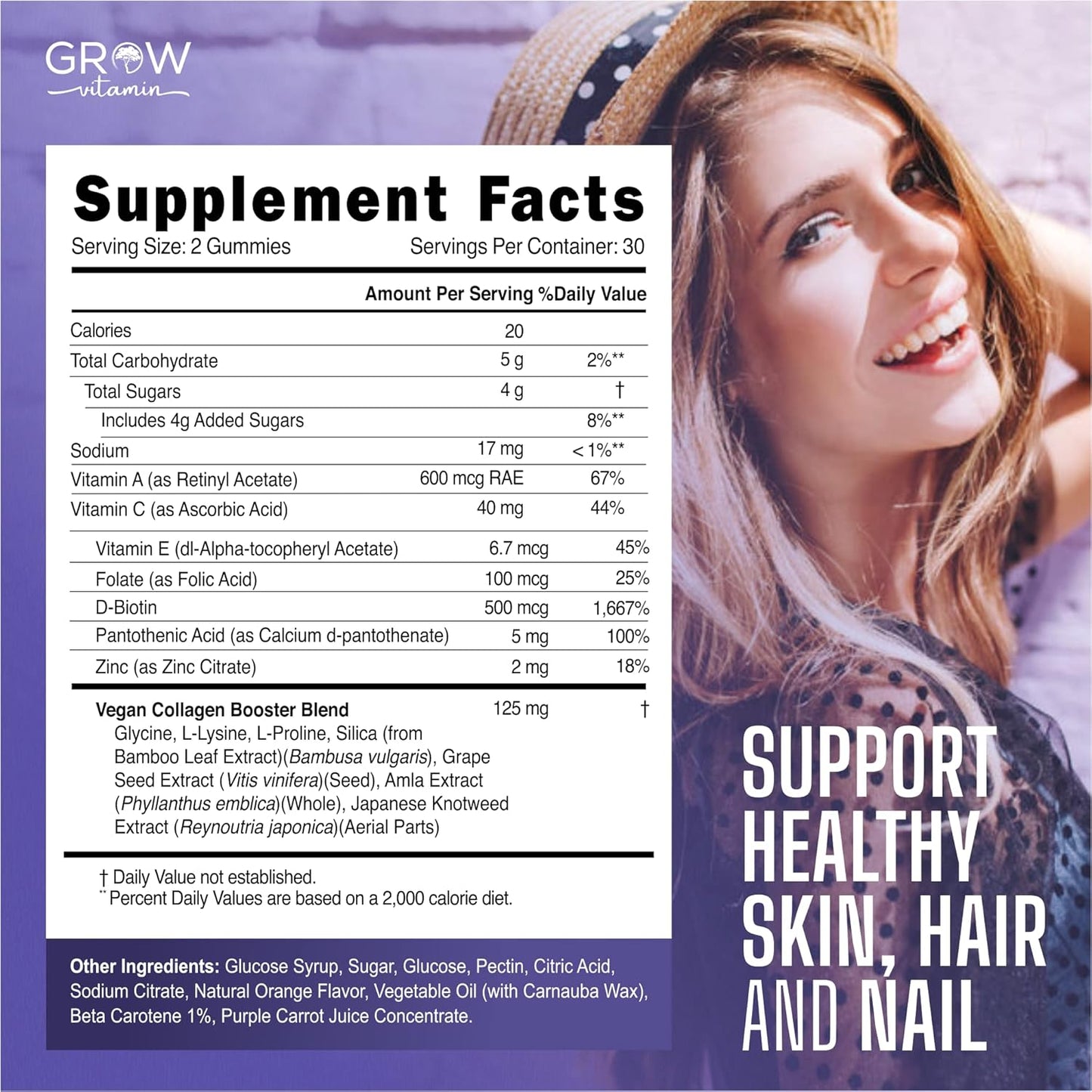 Superfruit Gummy Beauty Vitamins - Supports Skin, Hair, & Nail Health - Vegan Collagen Builder with Silica, Biotin, Amla, Vitamin C, A, E - Orange Flavor, Non GMO - 60 Gummies