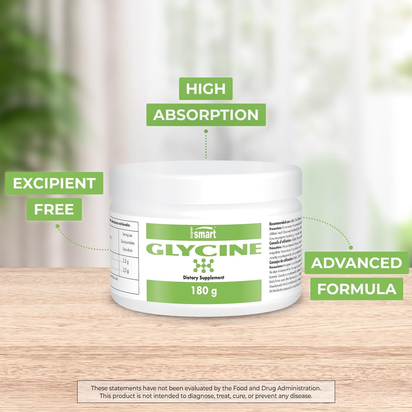 Supersmart Glycine Supplement - Pure Premium Quality - Supports Muscular & Immune Health - Non-GMO Gluten Free - 180g