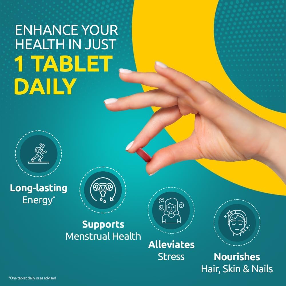 Supra.dyn Naturals Iron Tablets - 3X Iron, Ashoka, Shatavari, Zinc, Vitamin C, Folic Acid - Supports Blood Health and Energy - 30 Vital Nutrients - Vegetarian - 30 Tablets