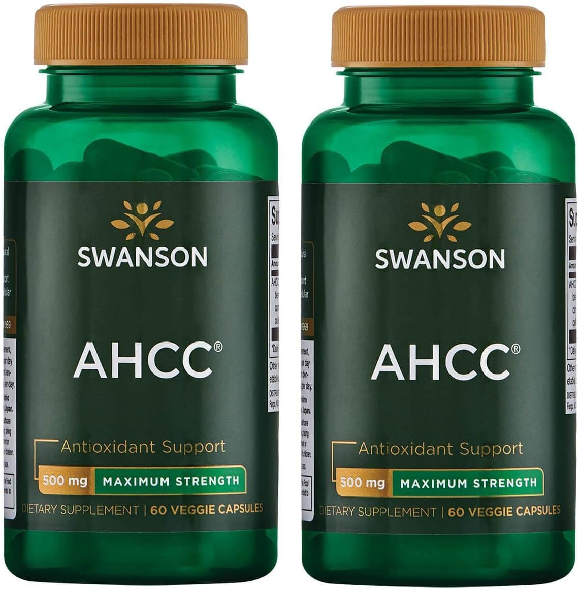 Swanson AHCC Maximum Strength Supplement for Immune Support - 60 Veggie Capsules x 500mg (2 Pack) - Natural Aid for NK Cells & Liver