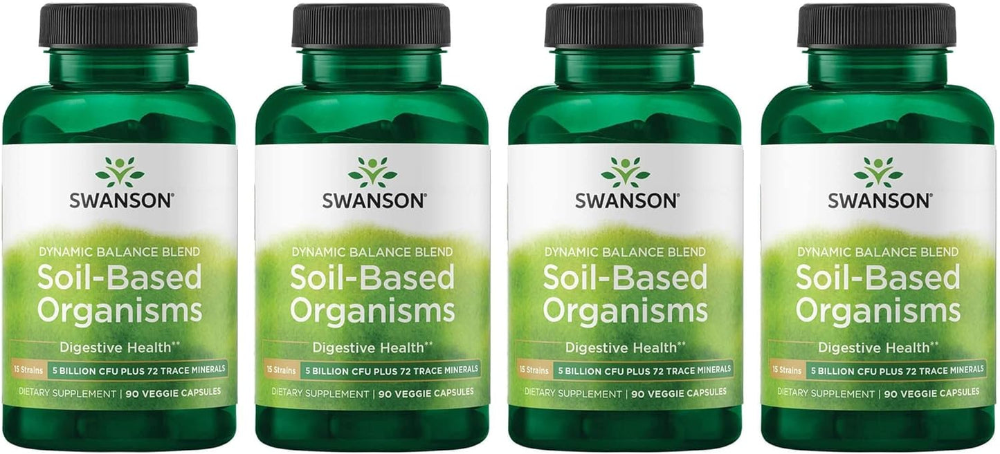 Swanson Balanced Blend Soil-Based Organisms 5 Billion CFU 90 Veg Capsules - Pack of 4
