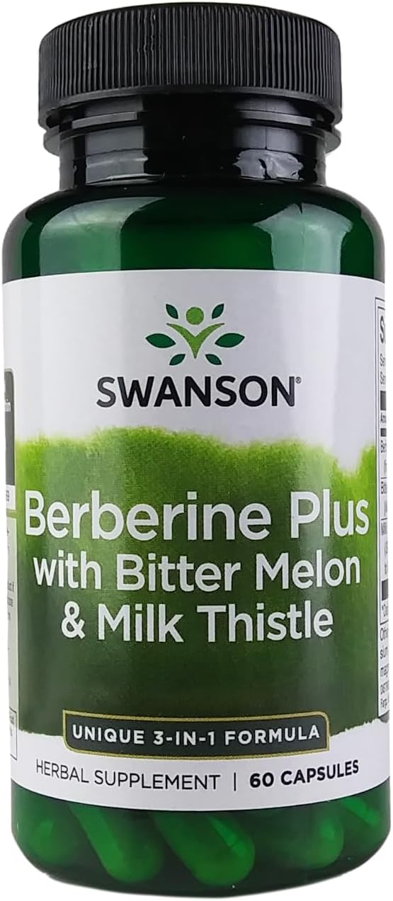 Swanson Berberine Plus Capsules - 3-in-1 Formula with Bitter Melon & Milk Thistle (60 ct)