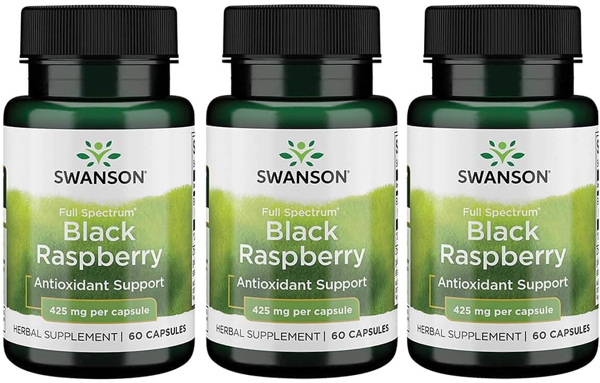 Swanson Black Raspberry Herbal Supplement 60 Capsules 425mg - Supports Overall Wellness with Flavonoids & Vitamin C - Natural Source - 3 Pack