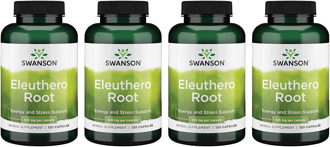 Swanson Eleuthero Root Capsules 425mg - Pack of 120 (4 Pack)