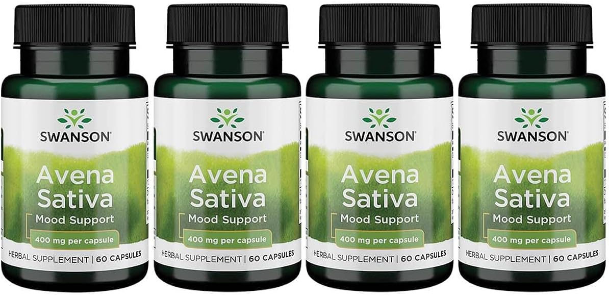 Swanson Full Spectrum Avena Sativa Capsules - Herbal Supplement for Nervous System Health - Natural Formula for Wellness - (60 Capsules, 400mg) - Pack of 4