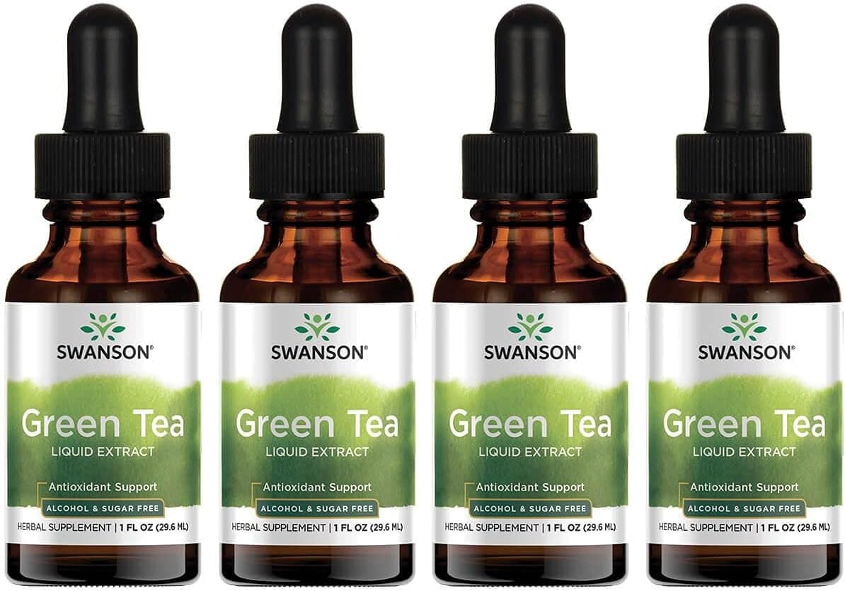 Swanson Green Tea Liquid Extract - Alcohol & Sugar-Free - 1 fl oz (29.6 ml) - Pack of 4