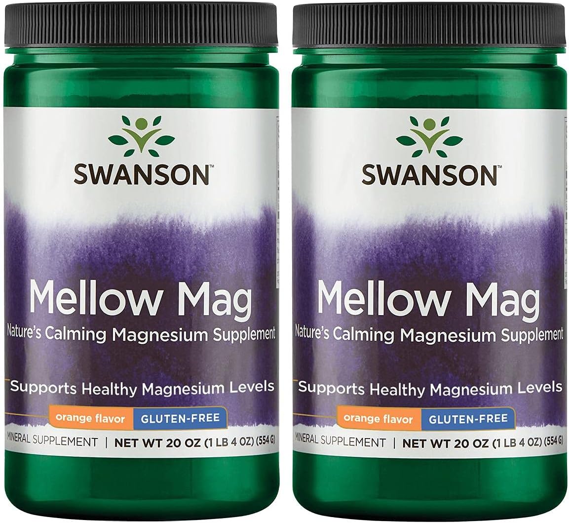 Swanson Mellow Magnesium Drink Powder Orange 2 Pack - Bone & Muscle Support, Vegan, Non-GMO, Sugar Free - 330 mg Magnesium Carbonate Supplement