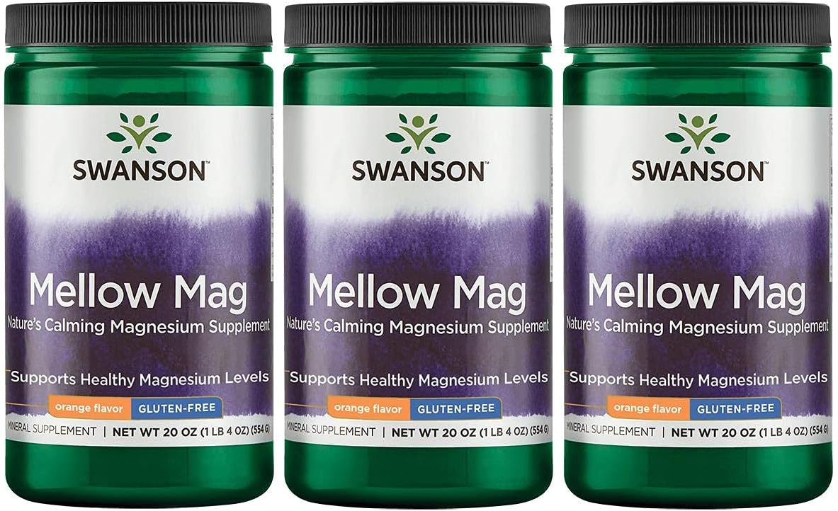 Swanson Mellow Magnesium Drink Powder Orange 3 Pack - Bone & Muscle Support Supplement - Vegan, Non-GMO, Sugar Free - 330 mg Magnesium Carbonate