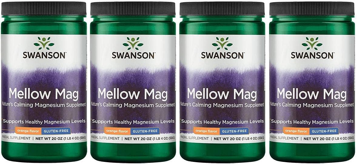 Swanson Orange Mellow Magnesium Drink Powder - Bone & Muscle Support Supplement, Vegan, Non-GMO, Sugar Free - 4 Pack, 330 mg