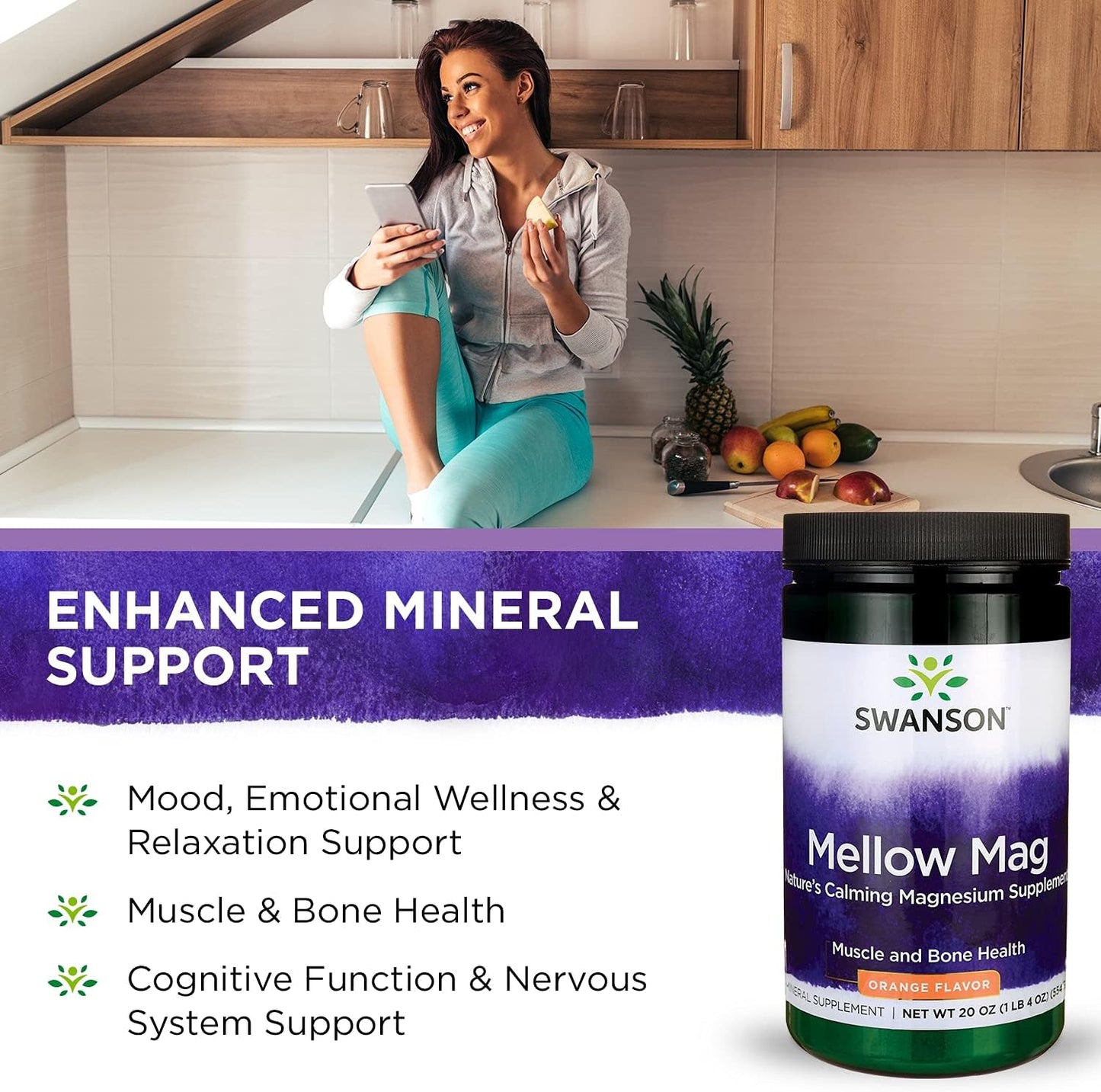 Swanson Orange Mellow Magnesium Drink Powder - Bone & Muscle Support Supplement, Vegan, Non-GMO, Sugar Free - 4 Pack, 330 mg
