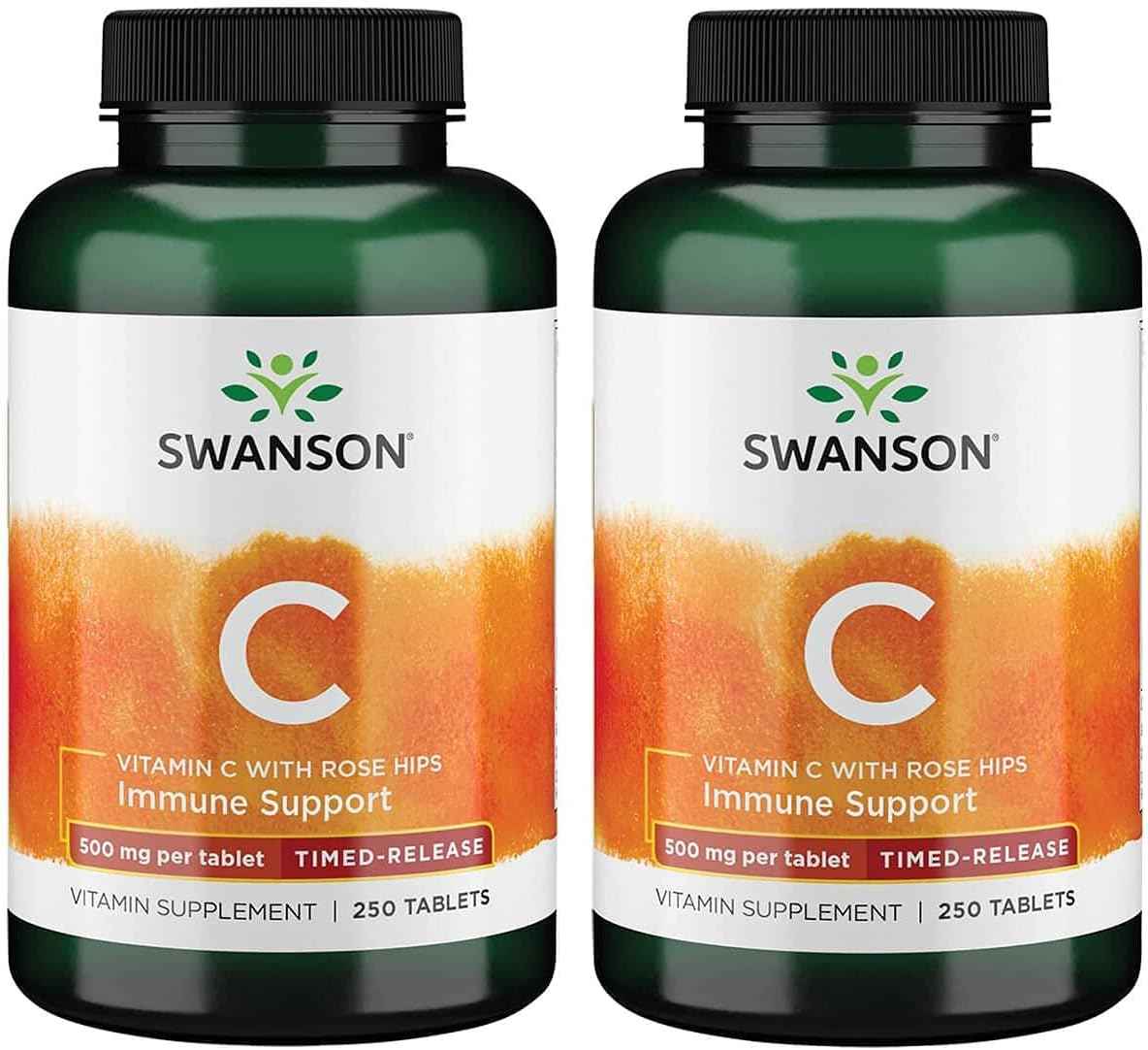 Swanson Timed-Release Vitamin C with Rose HIPS Immune System Support Skin Cardiovascular Health Antioxidant Supplement 500 mg 250 Tablets (Tabs) (2 Pack)
