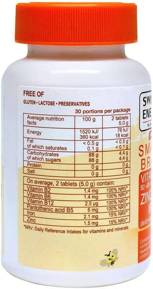 Swiss Energy Smart Brain Kids Vitamin B Complex with Zinc and Iron 60 Tablets for Enhanced Cognitive Function