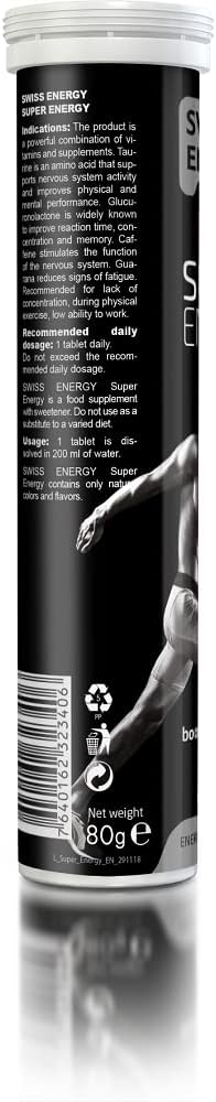 Swiss Energy Super Energy Supplement with Taurine and Guarana for Enhanced Performance and Focus