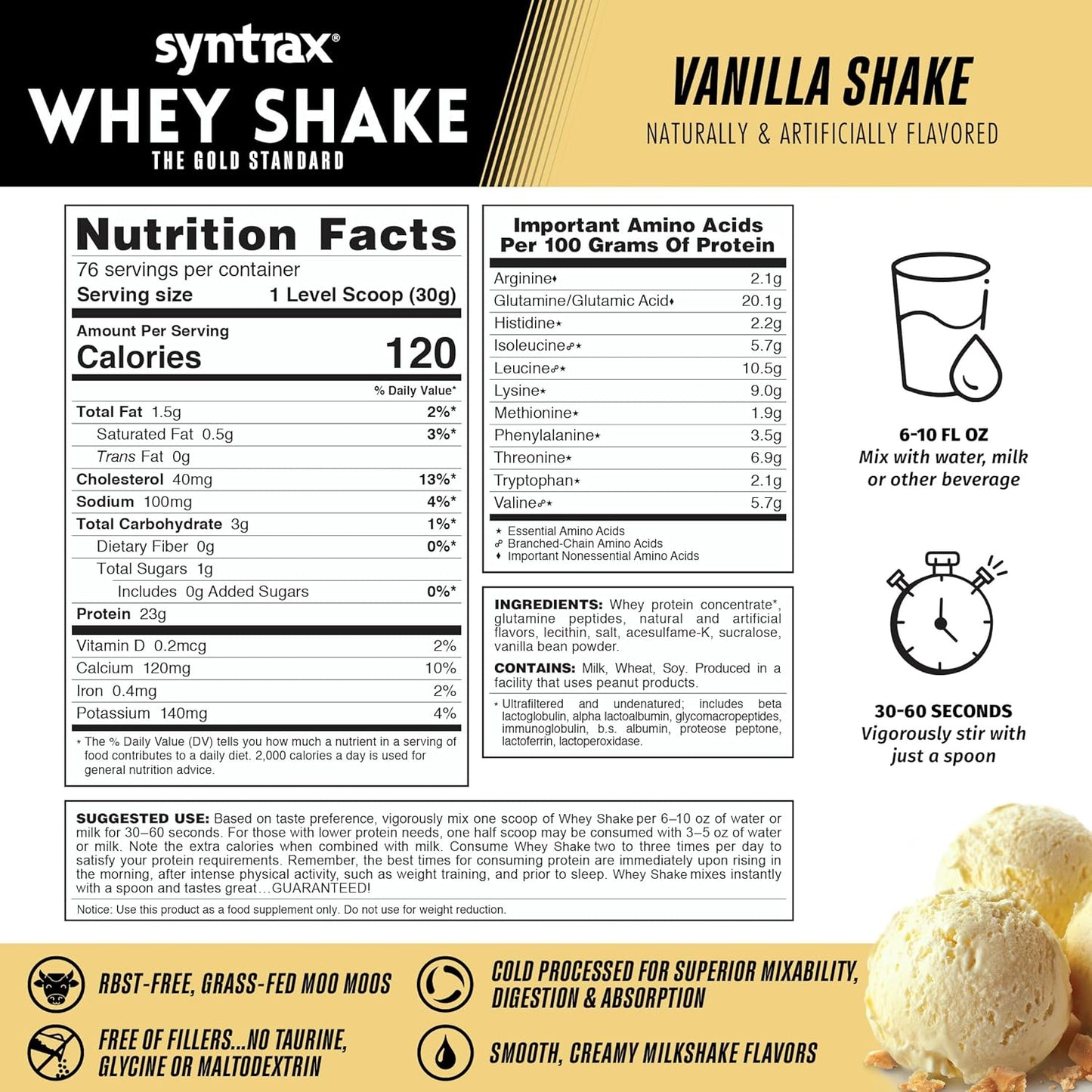 Syntrax Nutrition Cold Filtered Vanilla Bean Whey Protein Powder, 5 lbs