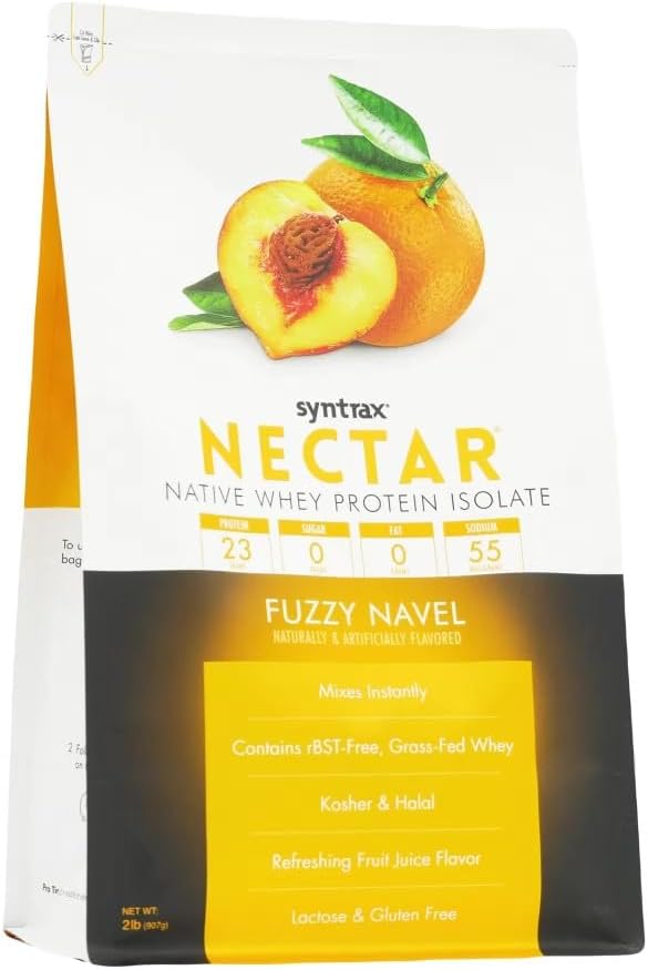 Syntrax Nutrition Nectar Fuzzy Navel Whey Isolate Protein Powder - Refreshing Fruit Flavor, 2 lbs
