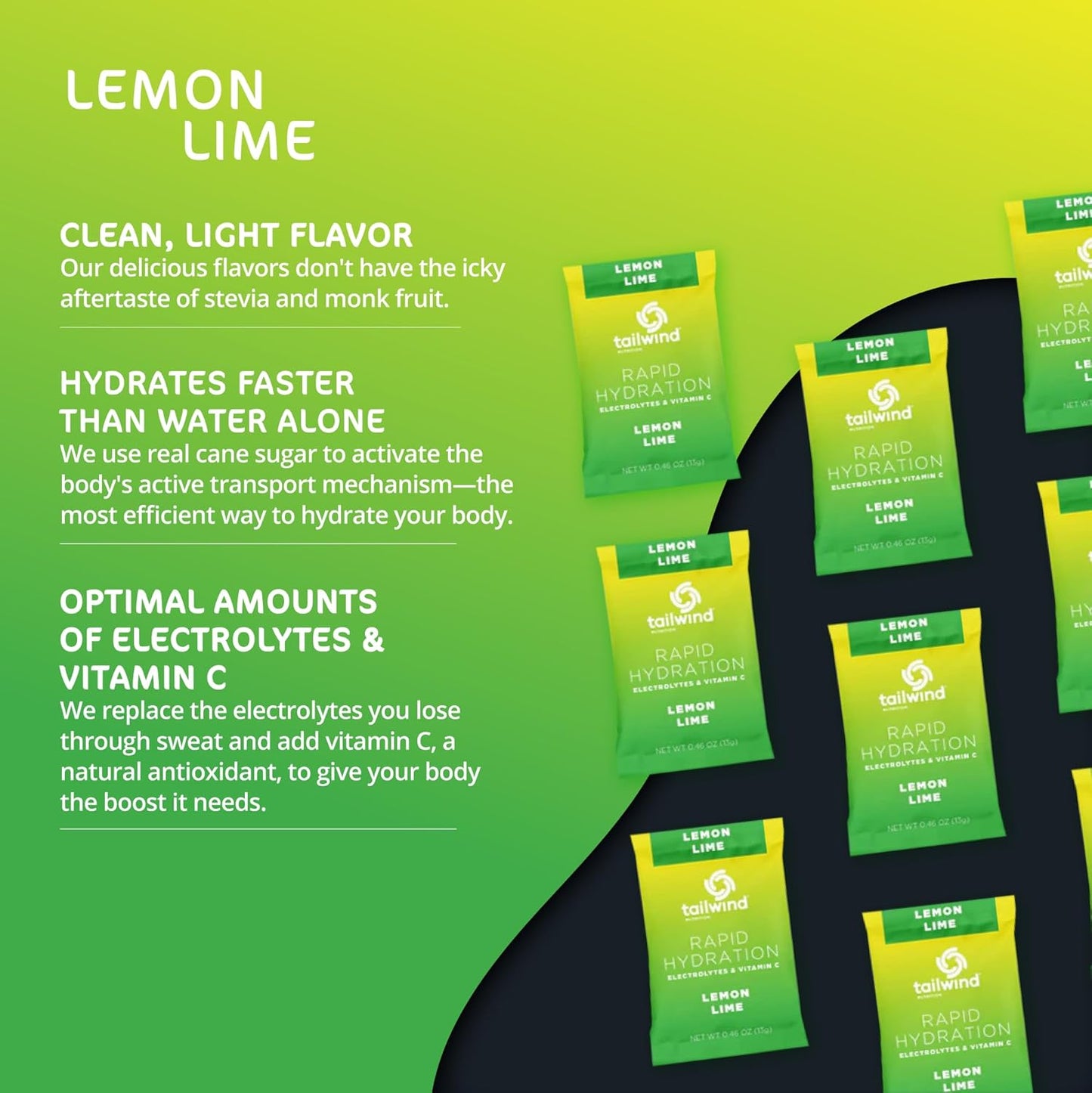 Tailwind Nutrition Lemon Lime Electrolyte Drink Mix Powder Packets - Pack of 12, Non-GMO, Vegan, Vitamin-C Infused