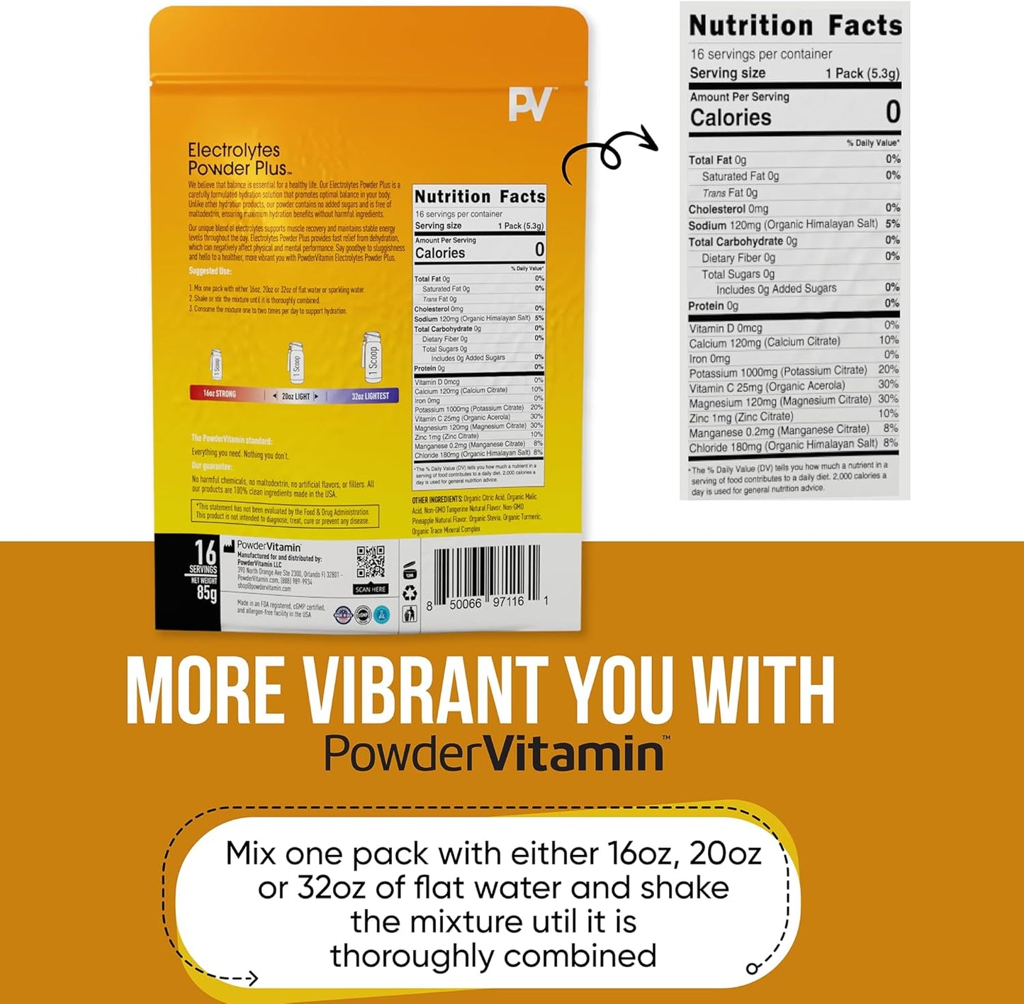 Tangerine Pineapple Electrolyte Powder with 1000mg Potassium, 120mg Calcium, 120mg Magnesium - Sugar Free Keto Hydration Packets