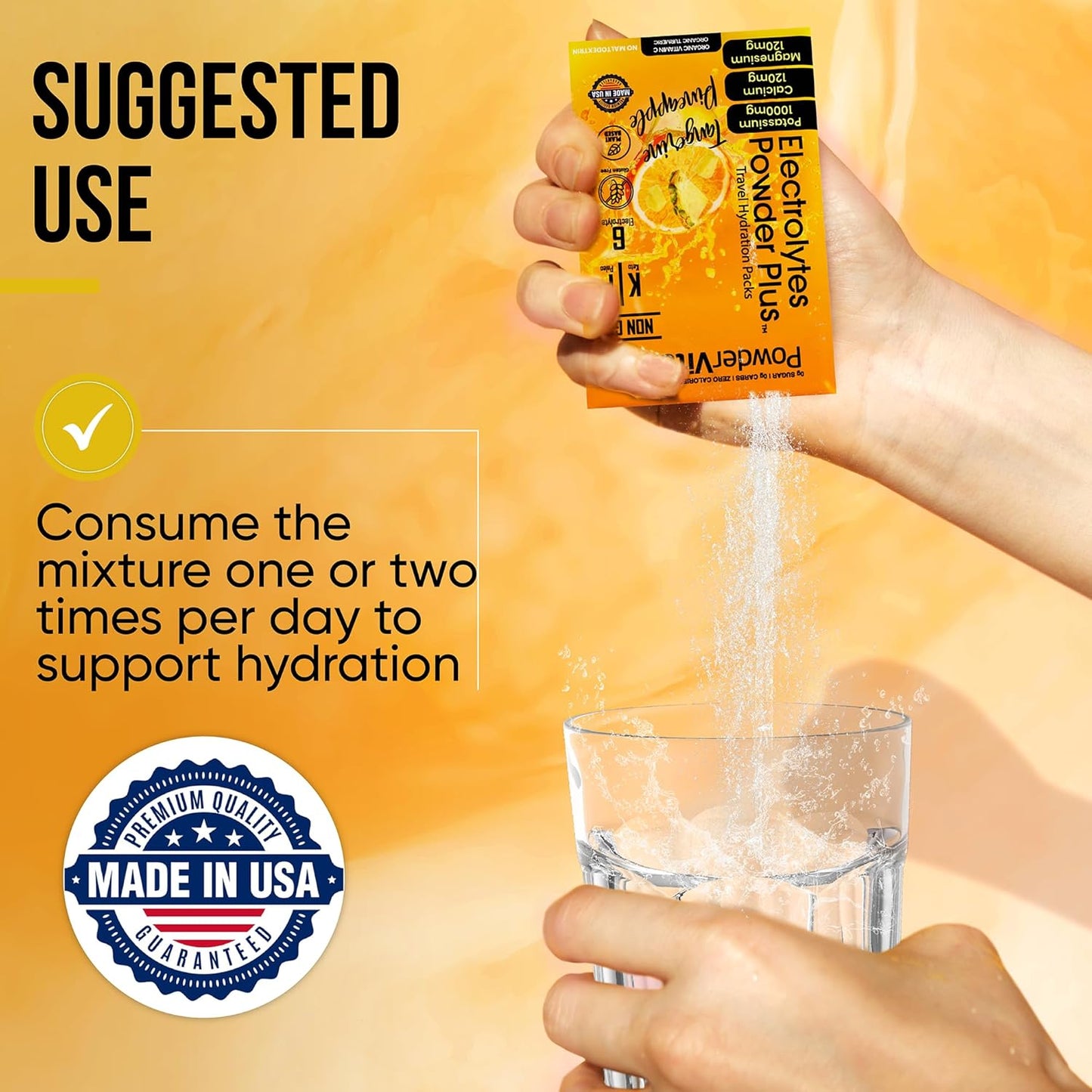Tangerine Pineapple Electrolyte Powder with 1000mg Potassium, 120mg Calcium, 120mg Magnesium - Sugar Free Keto Hydration Packets