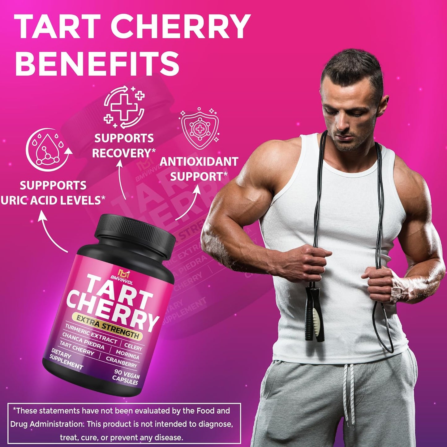 Tart Cherry 20:1 Extract Plus Moringa, Chanca Piedra, Celery, Cranberry Extract Capsules - 90 Count - 3 Month Supply