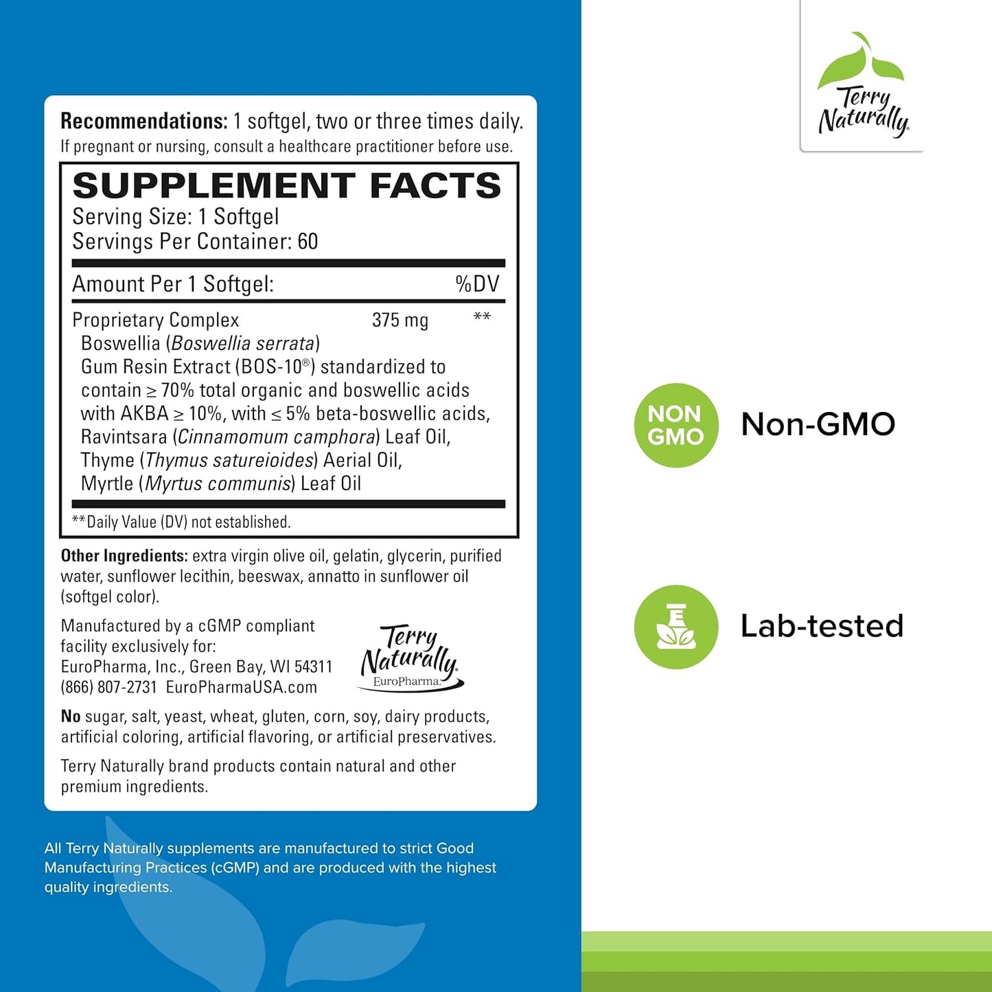Terry Naturally BosMed Respiratory Support - Herbal Lung Supplement for Clear Bronchial Passages - 120 Softgels