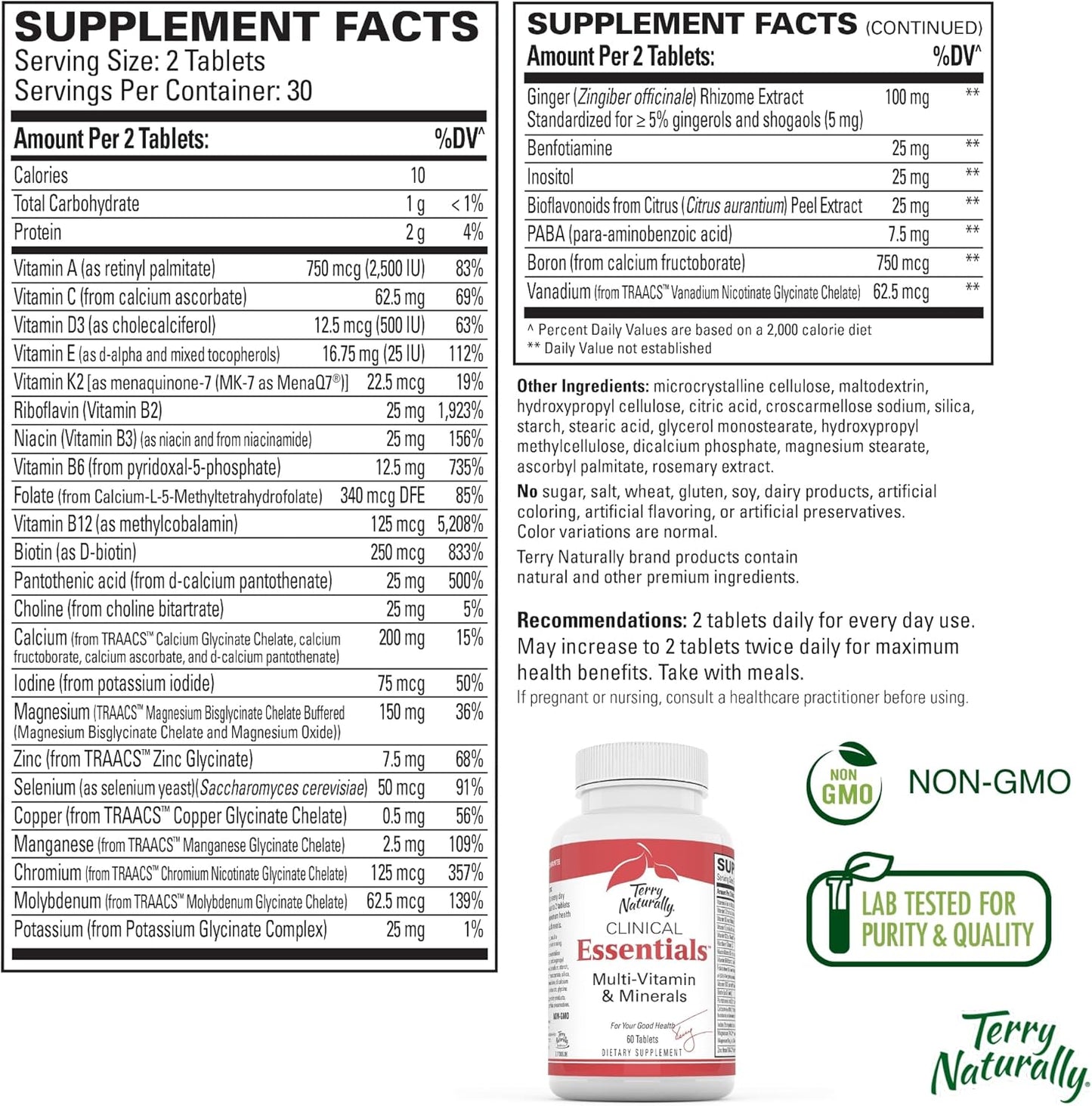 Terry Naturally Clinical Essentials - Bone, Cardiovascular, & Immune Health Support - Chelated Minerals, B-Vitamins, Vitamin C - 120 Tablets