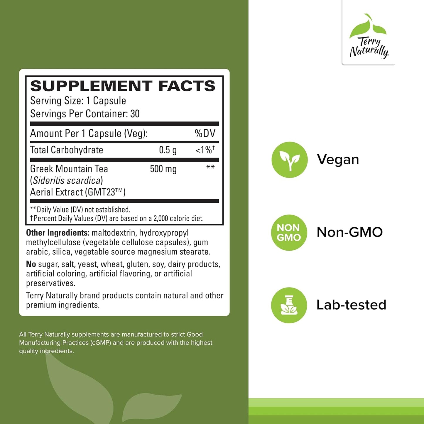 Terry Naturally GMT23 Greek Mountain Tea Capsules - 30 Servings - Non-GMO, Vegan - Promotes Optimum Health