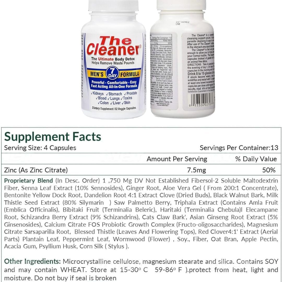The Cleaner Detox 7-Day Men Formula, 52 Capsules, Complete Cleansing for Digestive Health