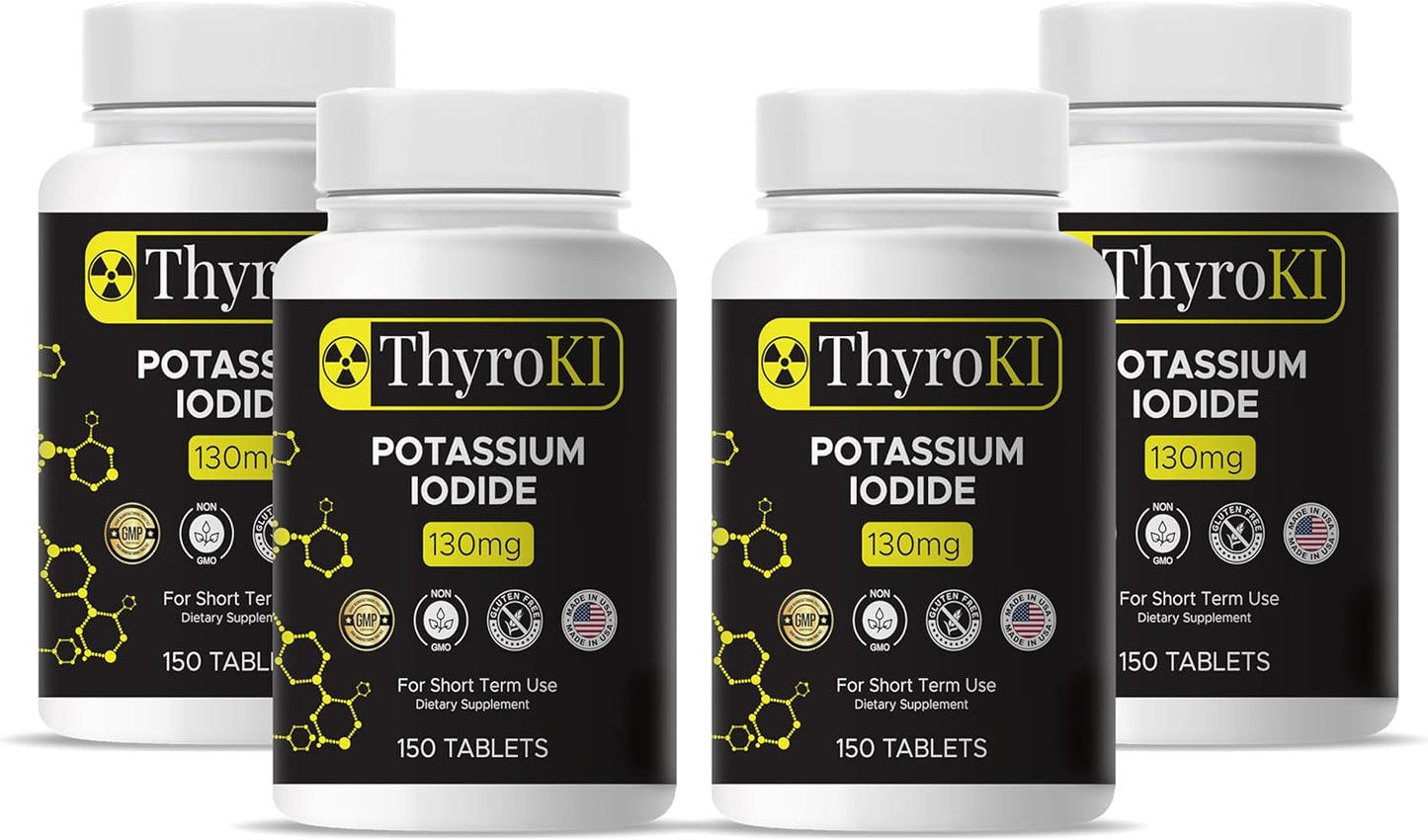 ThyroKI Potassium Iodide Tablets 130mg - Pack of 4 (600 Tablets) | Fast Dissolving Thyroid Support Tablets | Emergency Survival Iodine Supplement