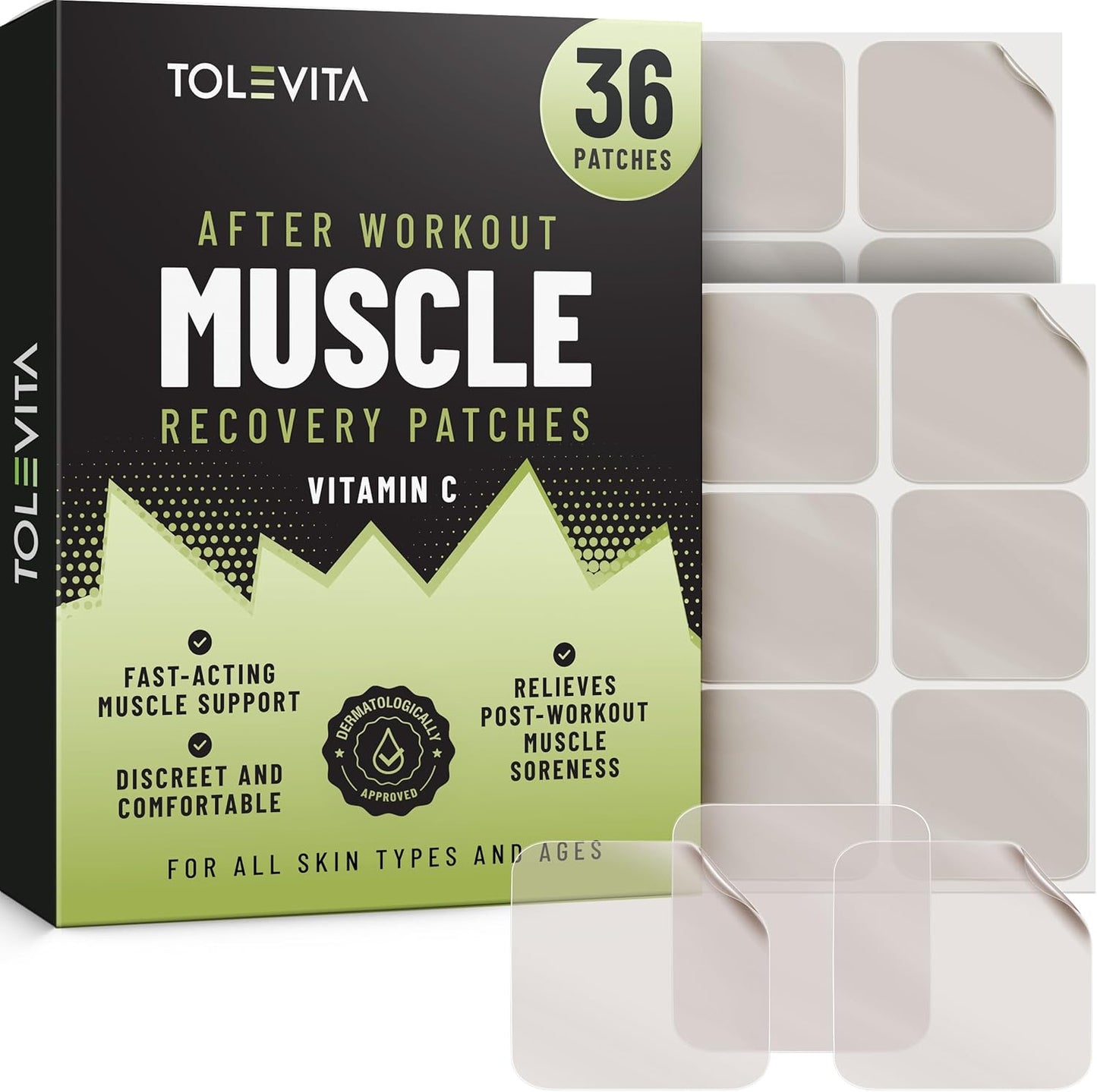 TOLEVITA Vitamin C Muscle Recovery Patches - 36 Count for Post-Workout Support, Soothes and Refreshes, Easy-to-Use for Men and Women