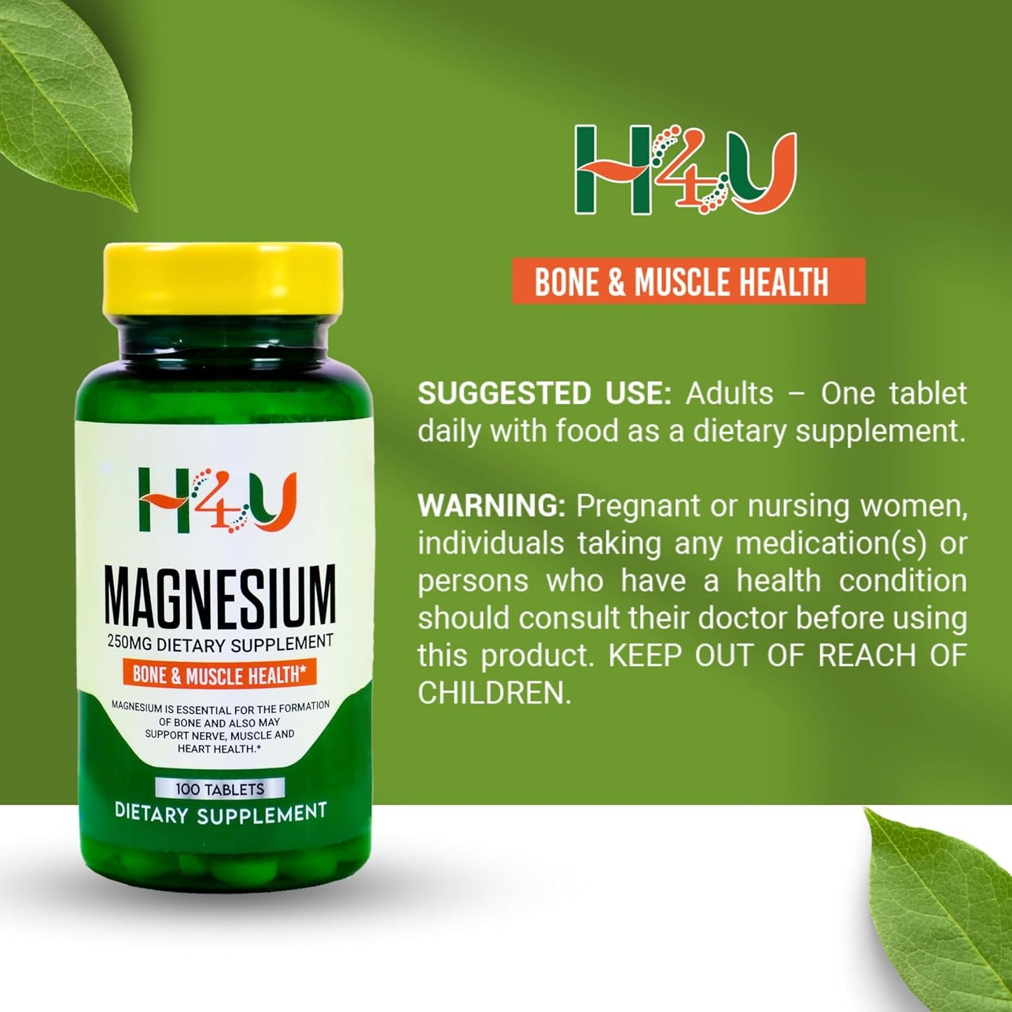 Top Care Magnesium Tablets 250mg - Bone and Muscle Health Supplement, 100 Count