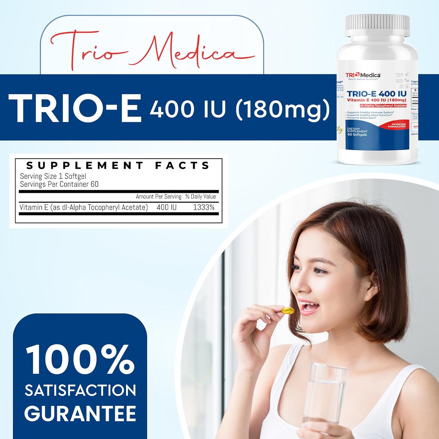 TRIOMEDICA Trio-E 400 IU dl-Alpha Vitamin E Softgels - Antioxidant & Immune Support Supplement, 60 Count