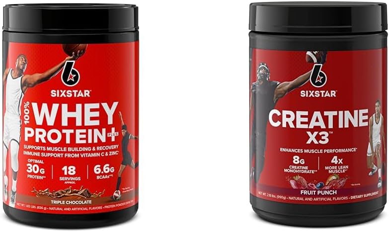 Triple Chocolate Whey Protein & Creatine Combo Pack - Six Star Elite Series 1.8lbs US Powder with Creatine HCl & Monohydrate