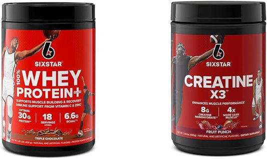 Triple Chocolate Whey Protein & Creatine Combo Pack - Six Star Elite Series 1.8lbs US Powder with Creatine HCl & Monohydrate