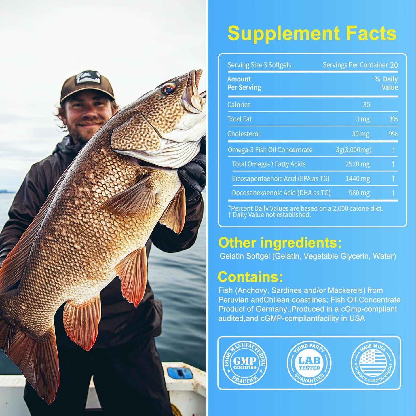 Triple Strength 2520Mg German Pharmaceutical Grade Fish Oil Capsules - 60 Count