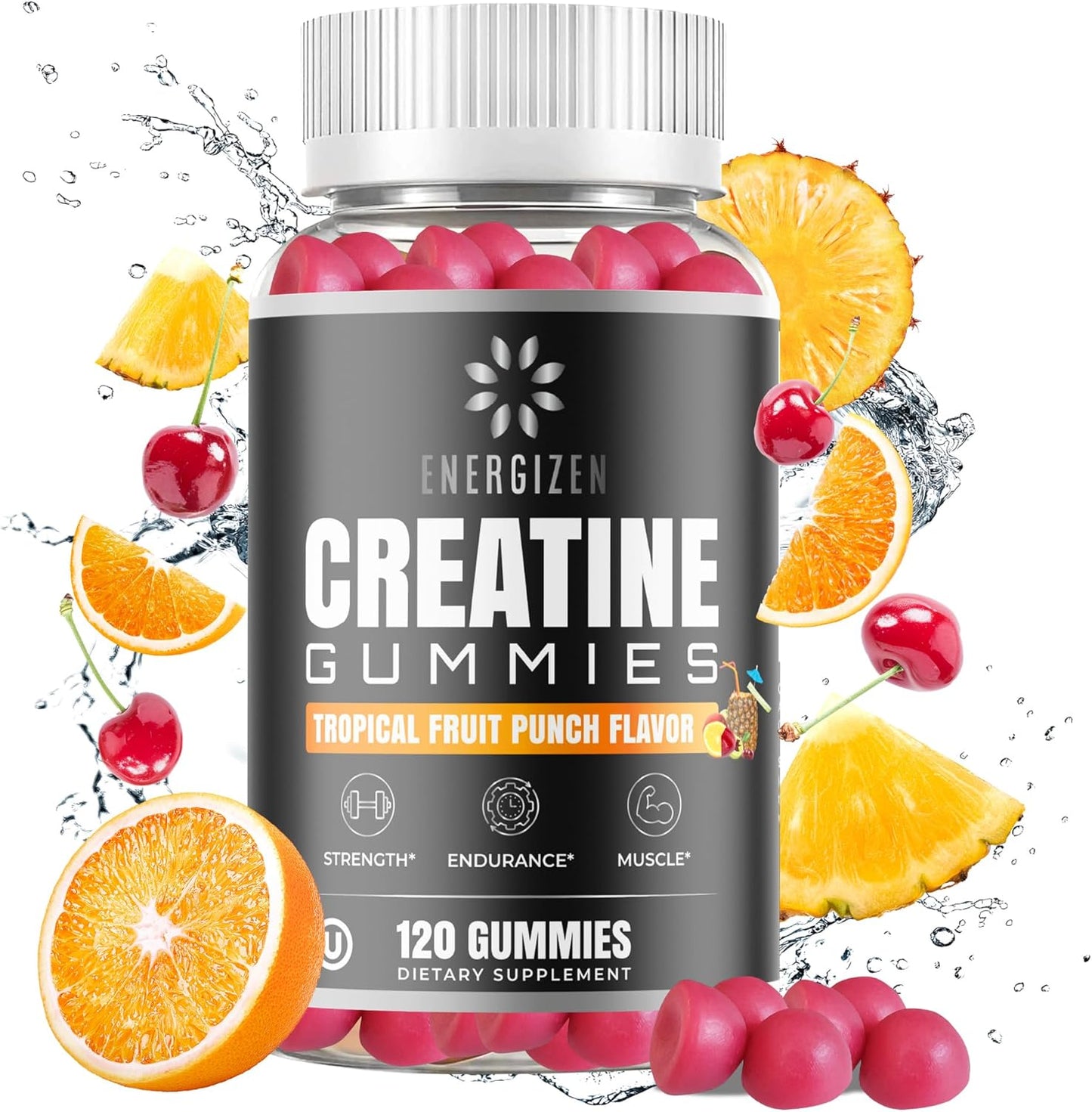 Tropical Fruit Punch Flavored Creatine Gummies | 5g Creatine/Serving | Vegetarian, Kosher, Halal | Gluten-Free & Natural Ingredients