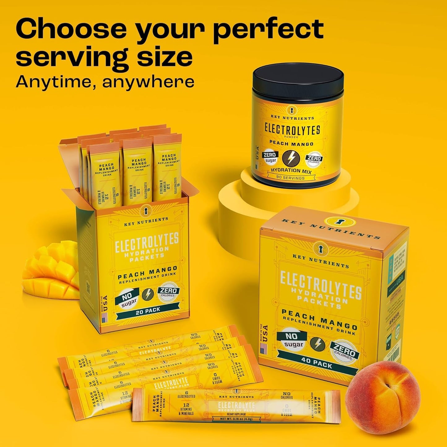 Tropical Peach Mango Electrolyte Powder Packets - 40 Pack for Post-Workout Recovery and Hydration - Travel-Friendly Hydration Supplement