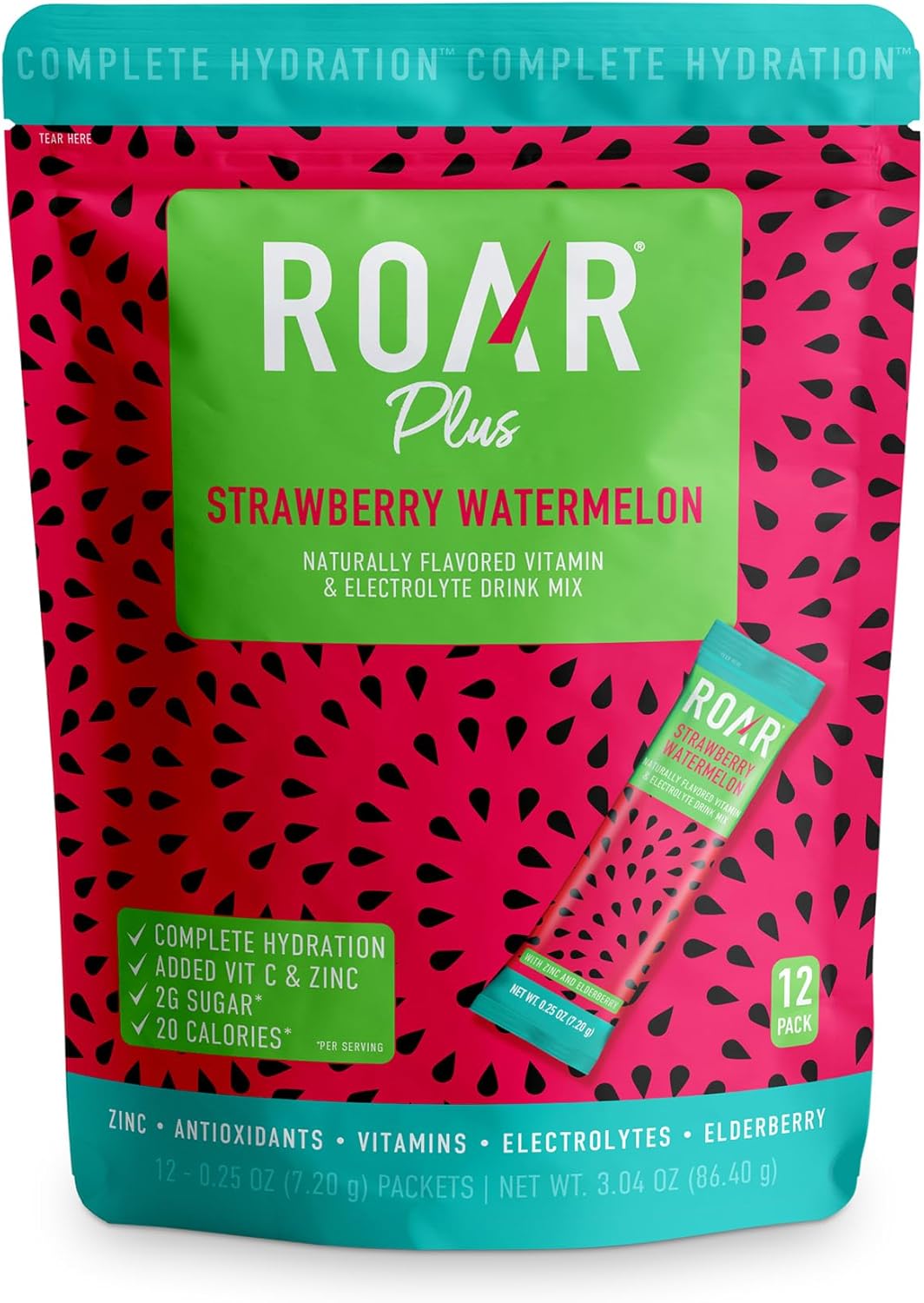 Tropical Twist Electrolyte Powder Packets with Zinc and Elderberry - 12 Pack - Gluten Free & Non-GMO - Roar Complete Hydration