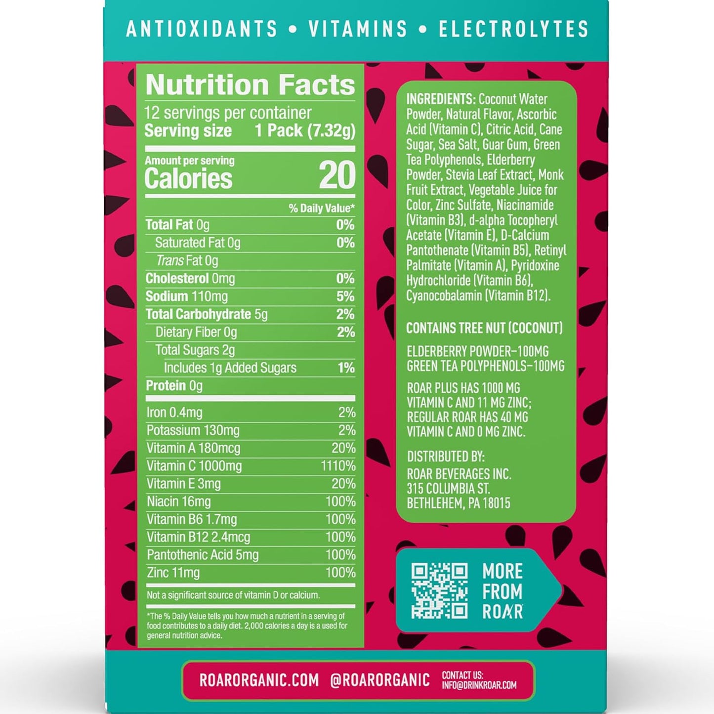 Tropical Twist Electrolyte Powder Packets with Zinc and Elderberry - 12 Pack - Gluten Free & Non-GMO - Roar Complete Hydration