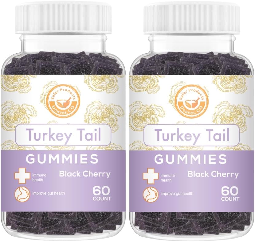 Turkey Tail Mushroom Gummies - Boost Immune Health & Gut Microbiome - Black Cherry Flavor - Vegan, Non-GMO - 120 Count