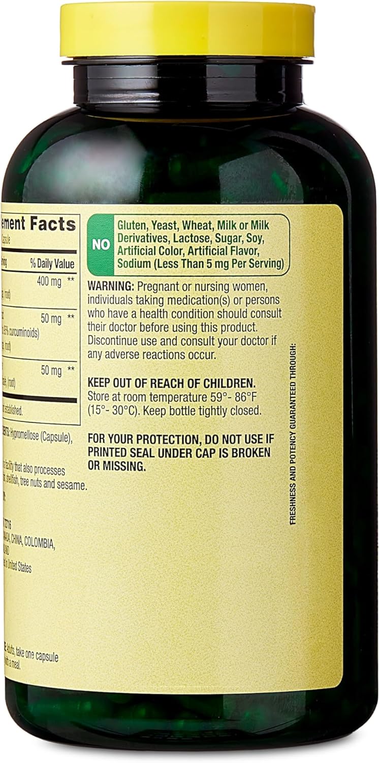 Turmeric Curcumin with Ginger Capsules - 500mg, 250 Count, Non-GMO, Kosher, Joint and Immune Support, Vegetarian Formula for Daily Wellness