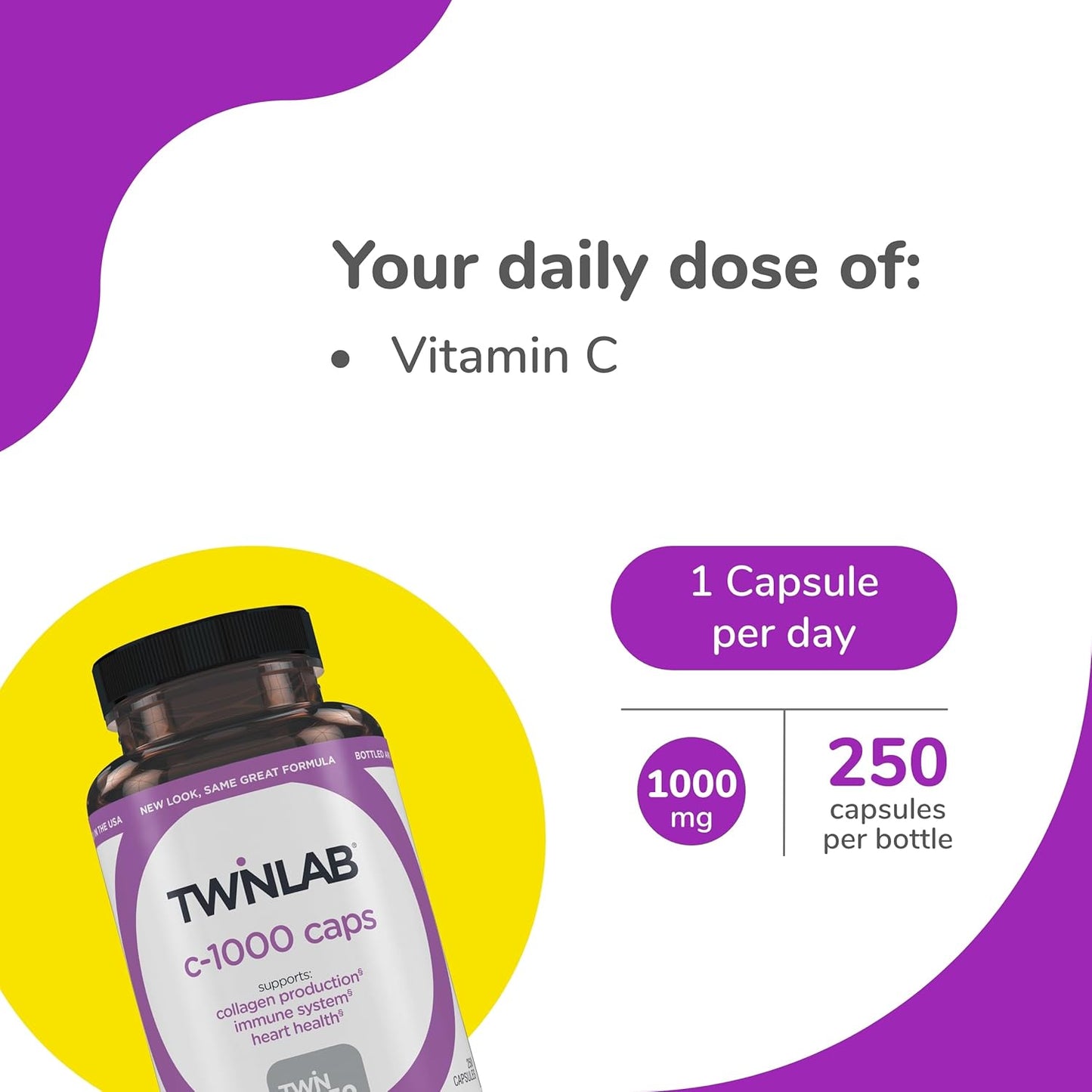 Twinlab C-1000 Vitamin C Capsules - Immune Support Supplement for Men & Women - 250 Count