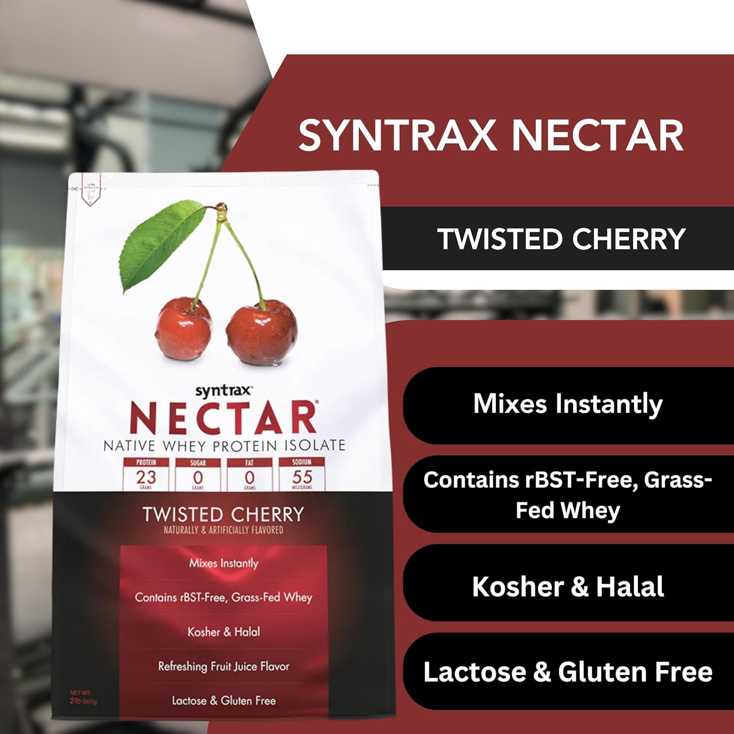 Twisted Cherry Flavored Nectar Whey Isolate Protein Powder Bundle - 2lbs Gluten-Free & Lactose-Free with Worldwide Nutrition Keychain