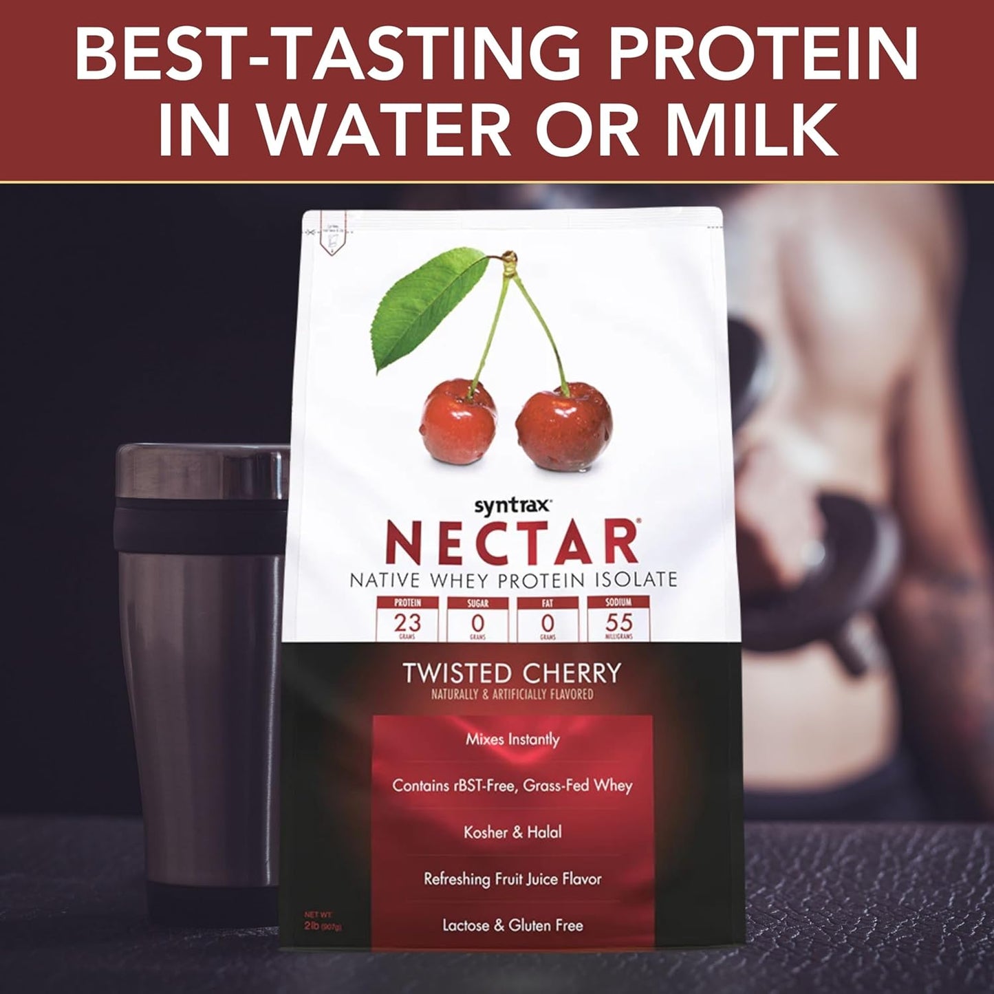 Twisted Cherry Flavored Nectar Whey Isolate Protein Powder Bundle - 2lbs Gluten-Free & Lactose-Free with Worldwide Nutrition Keychain