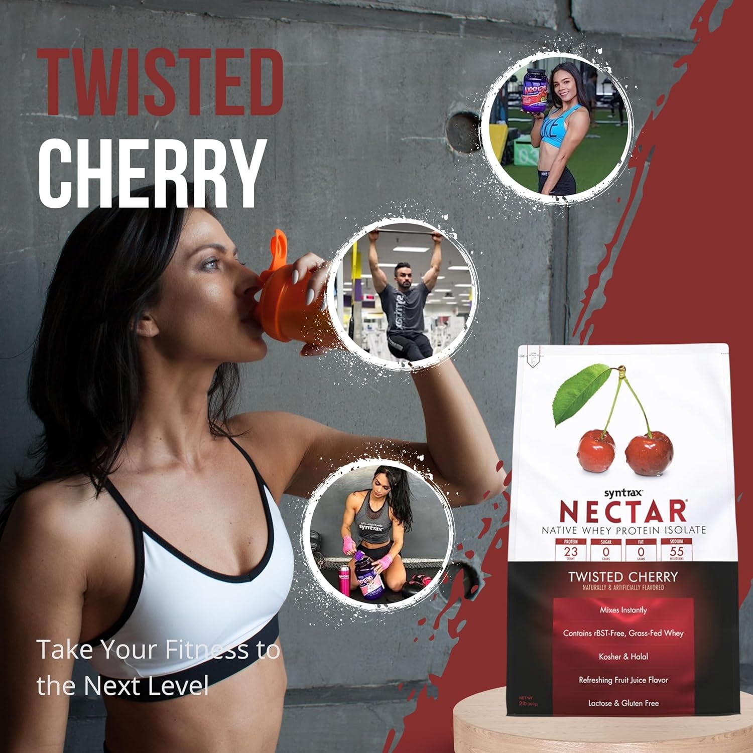 Twisted Cherry Flavored Nectar Whey Isolate Protein Powder Bundle - 2lbs Gluten-Free & Lactose-Free with Worldwide Nutrition Keychain