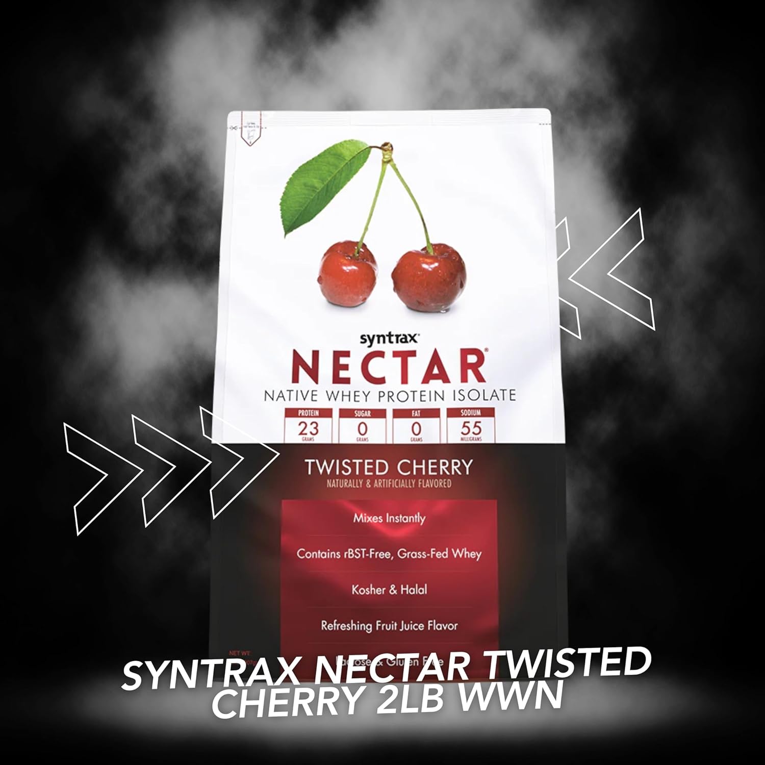 Twisted Cherry Flavored Nectar Whey Isolate Protein Powder Bundle - 2lbs Gluten-Free & Lactose-Free with Worldwide Nutrition Keychain