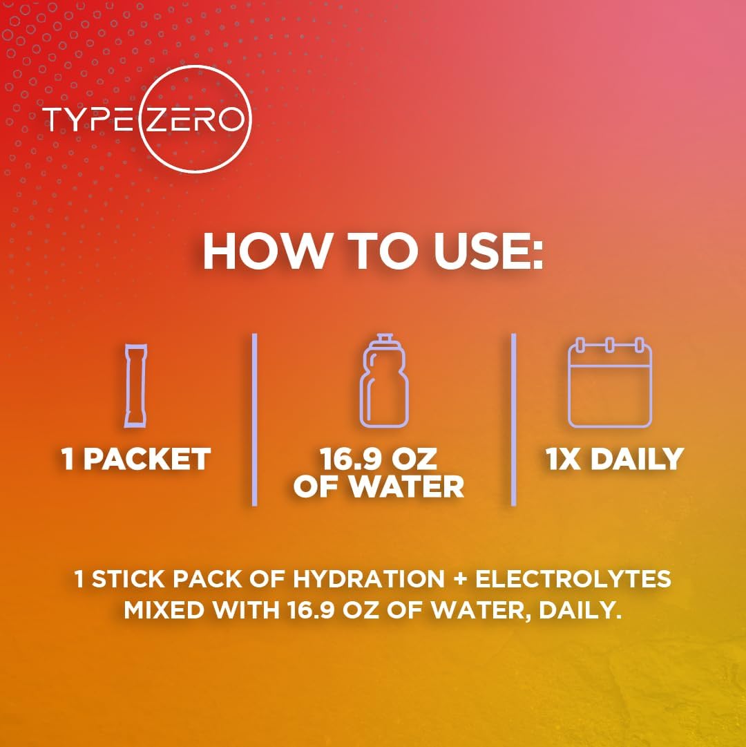 Type Zero Tangerine Hydration Drink Mix - 30 Single-Serving Packets with Electrolytes for Ultimate Hydration