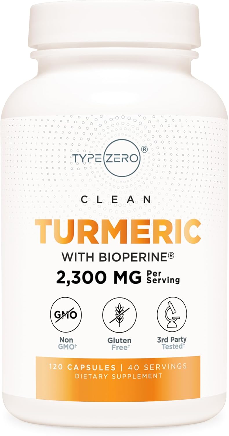 Type Zero Turmeric with Bioperine Capsules - 2300mg Serving, GMO & Gluten Free - 3rd Party Tested