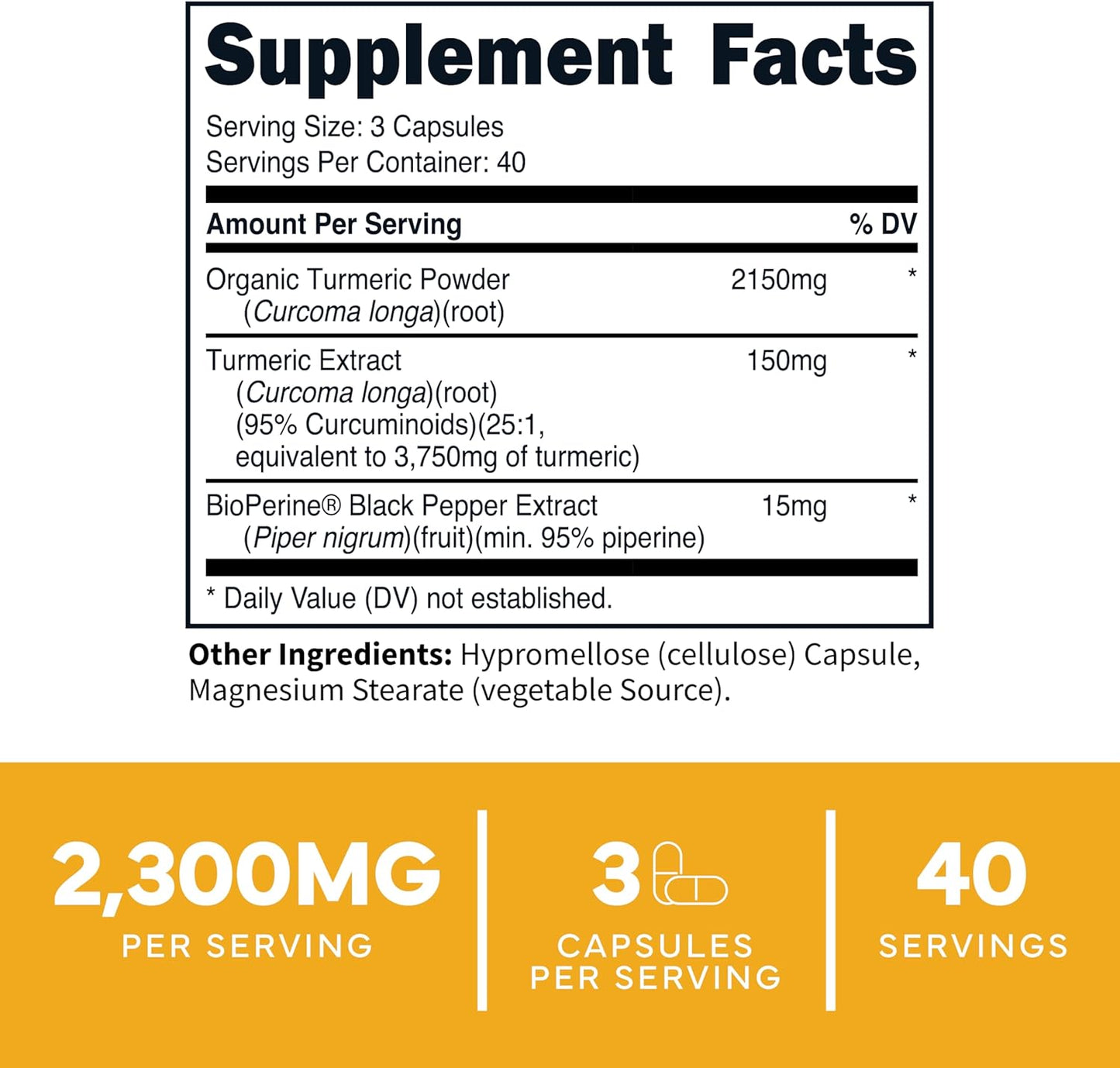 Type Zero Turmeric with Bioperine Capsules - 2300mg Serving, GMO & Gluten Free - 3rd Party Tested
